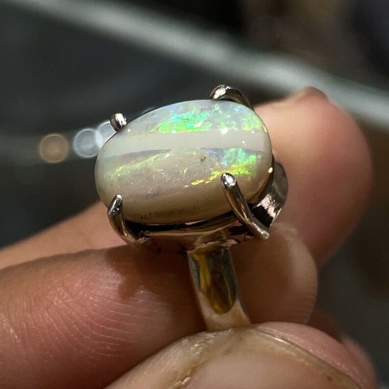 Amazing Natural Australian Opal Ring Multi Fire Stone 925 Solid Sterling Silver Ring Jewelry Handmade Opal Stone Size 13x9 mm Gift for Rings
