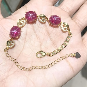 Red 6 Ray Star Ruby Gemstone Bracelet 925 Solid Sterling Silver 18 Gold Plated Bracelet Size 8 inch Gift