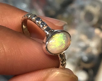 Australian Opal Ring: Handmade 925 Sterling Silver, October Birthstone