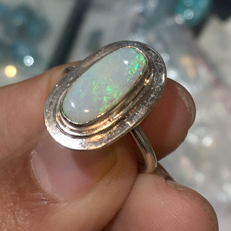 Beautiful Natural Australian Green Fire Opal Stone Ring 925 Solid Sterling Silver Ring Handmade Opal Stone Size 15x7 mm Birthstone for Rings