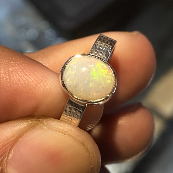 Natural Australian Opal Green Fire Stone Ring 925 Solid Sterling Silver Ring Handmade Opal Stone Size 9x7 mm Gift Columbus day Sale Rings