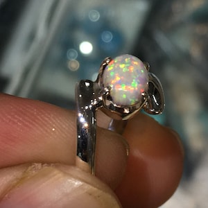 White Fire Opal Gemstone Ring 925 Solid Sterling Silver Ring HandMade Top A+++ Fire Opal Stone Size 8x6 mm Gift Christmas Sale Rings