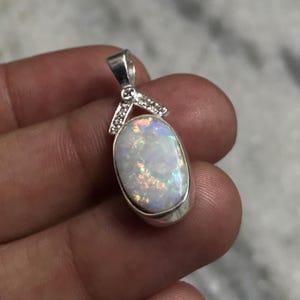 Natural Australian Opal Pendant, 925 Sterling Silver Oval Gemstone (18x11 mm)