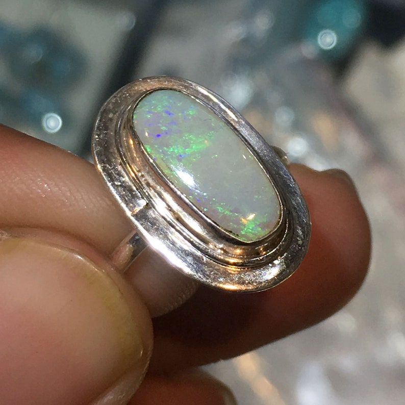 Beautiful Natural Australian Green Fire Opal Stone Ring 925 Solid Sterling Silver Ring Handmade Opal Stone Size 15x7 mm Birthstone for Rings