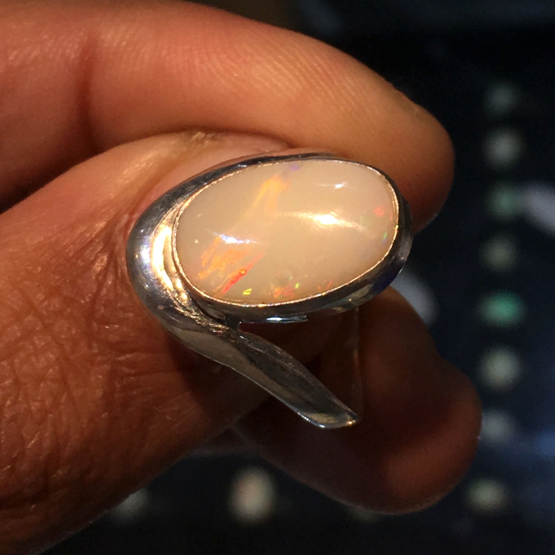 Natural Australian Opal Red Fire Stone Ring 925 Solid Sterling Etsy