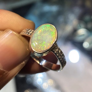 Natural Australian Opal Multi Fire Stone 925 Solid Sterling Silver Ring Handmade Opal Stone Size 11x8 mm Gift Christmas New Year Sale Ring