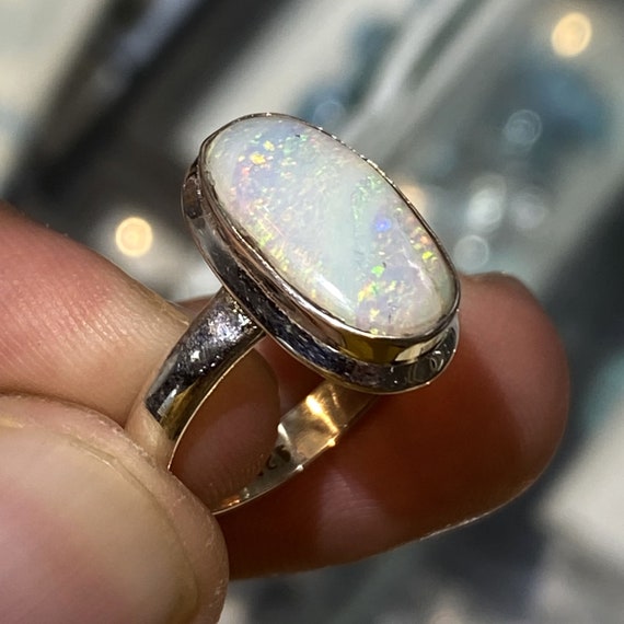 Australian Natural Solid Opal Ring 18k Yellow Gold Setting - Size N – aopal