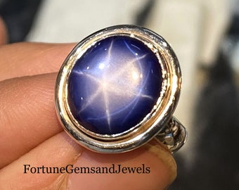 Blue Star Sapphire Gemstone Ring 925 Solid Sterling Silver HandMade Ring Rare A++ Top Sapphire Stone Size 12x14 mm Gift St Patrick day Rings
