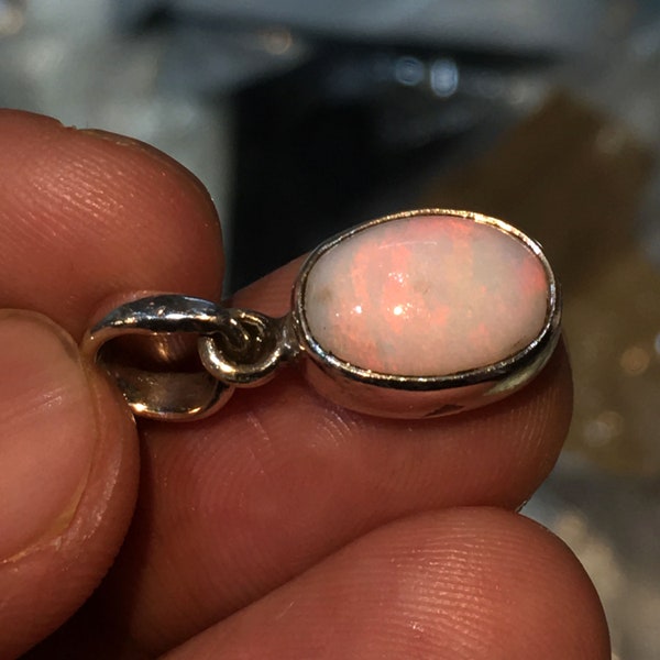 Natural Australian Opal Red Fire Gemstone Pendant 925 Solid Sterling Silver Pendant Stone Size 12x9 mm Gift Columbus day Sale Pendant