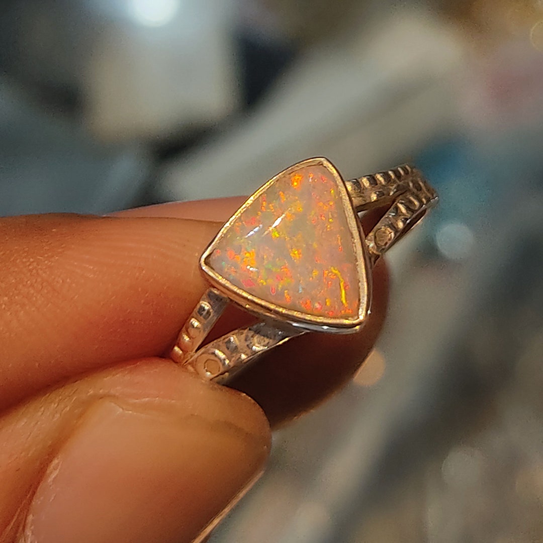 Natural Australian Opal Red Fire Stone Ring 925 Solid Sterling - Etsy