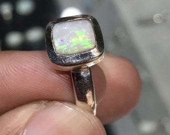 Handmade Australian Opal Ring: 925 Sterling Silver Bezel Setting