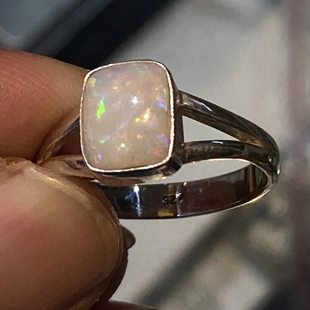 Natural Australian Opal Multi Fire Stone Ring 925 Solid Sterling Silver
