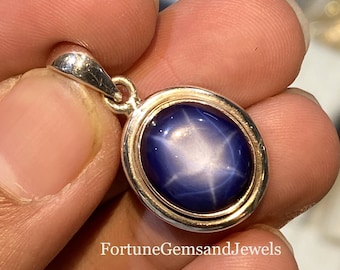 Gorgeous Royal Blue 6 Ray Star Blue Sapphire Gemstone Pendant 925 Solid Sterling Silver Pendant Sapphire Stone Size 12x14 mm Memorial day