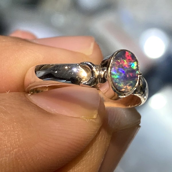 100% Natural Australian Opal Doublet Gemstone Ring 925 Solid Sterling Silver Ring Hand Made Stone Size 6x4 mm Gift St Patrick day Sale Ring