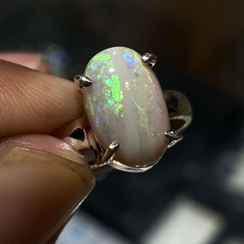 Amazing Natural Australian Opal Ring Multi Fire Stone 925 Solid Sterling Silver Ring Jewelry Handmade Opal Stone Size 13x9 mm Gift for Rings