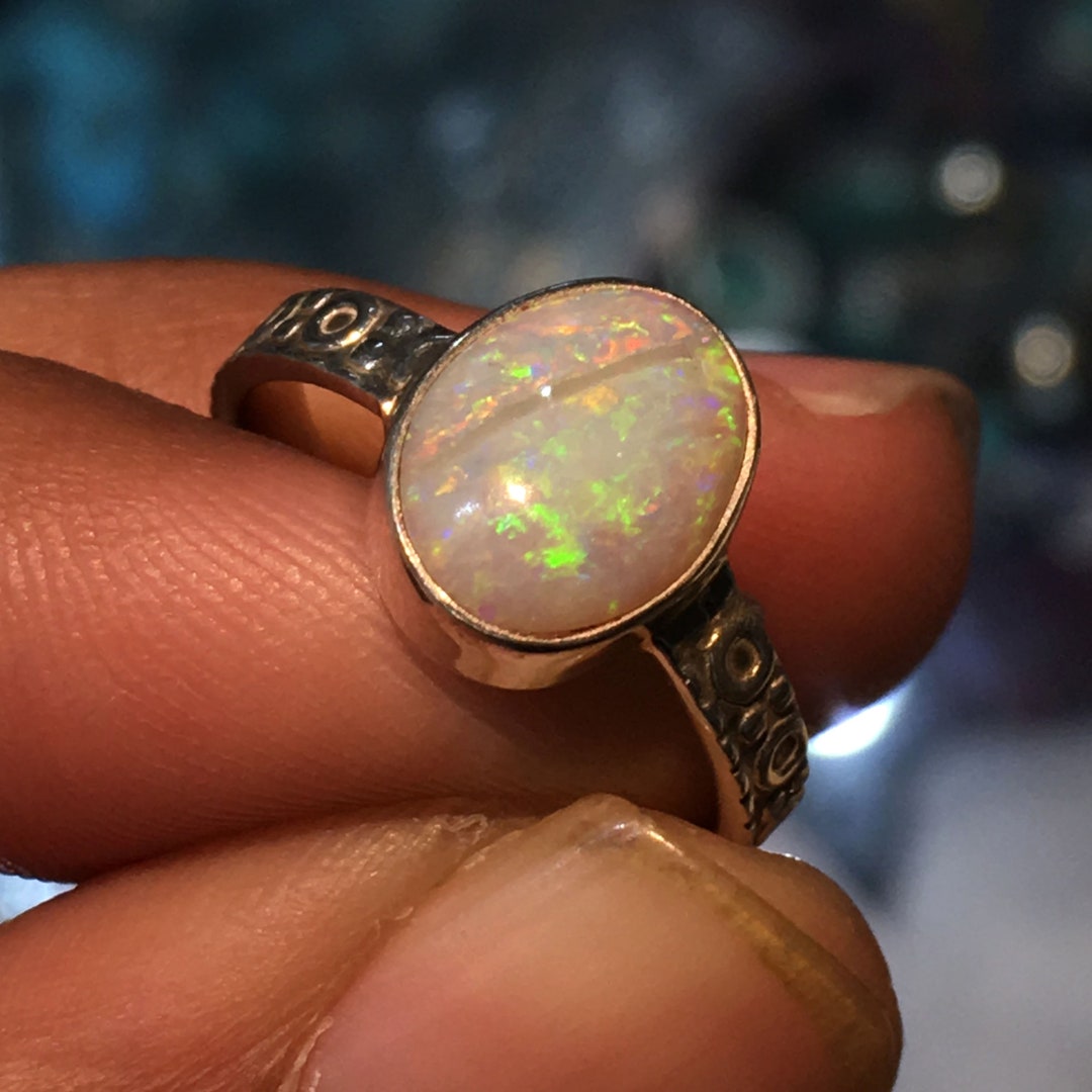 Natural Australian Opal Multi Fire Stone Ring 925 Solid Etsy