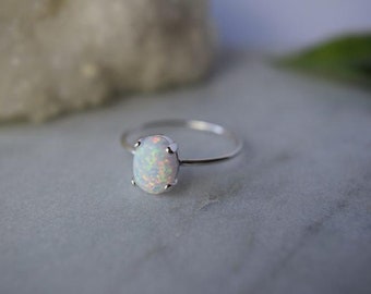 White Fire Opal Gemstone Ring 925 Solid Sterling Silver Ring Hand Made Ring Rare A+++ Fire Opal Stone Size 8x6 mm Gift Christmas Sale Rings