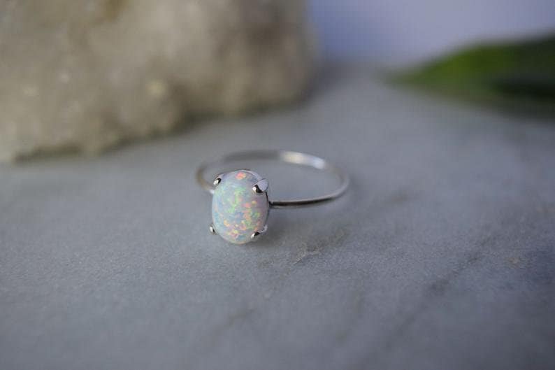 White Fire Opal Gemstone Ring 925 Solid Sterling Silver Ring Hand Made Ring Rare A+++ Fire Opal Stone Size 8x6 mm Gift Christmas Sale Rings