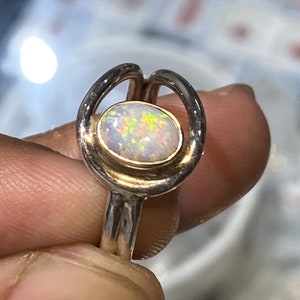 Natural Solid Australian Opal Multi Fire Stone Ring , 925 Solid Sterling Silver Ring , Handmade Opal Size 7x5 mm Gift Ring ,Dainty Opal Ring