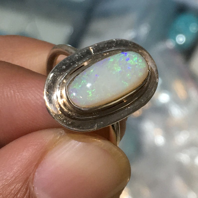 Beautiful Natural Australian Green Fire Opal Stone Ring 925 Solid Sterling Silver Ring Handmade Opal Stone Size 15x7 mm Birthstone for Rings