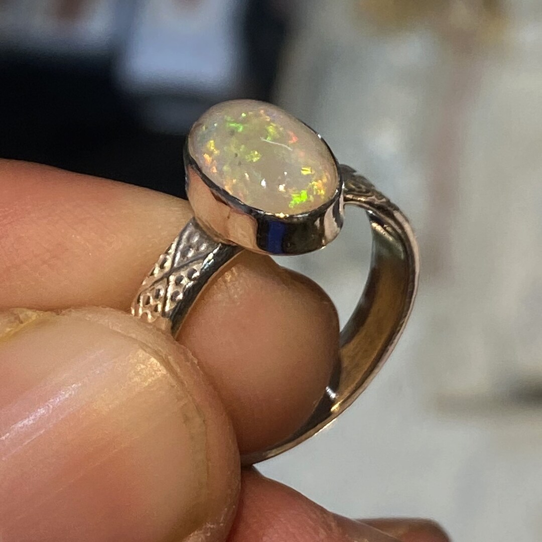 Natural Australian Opal Multi Fire Stone Ring 925 Solid Sterling Silver