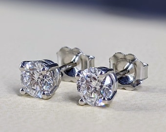 LAB GROWN Round Brilliant Cut Diamond Stud Earrings / 1.00 to 6.00 Carat (each diamond 0.50-3.00 carat) / F Color, VS2/ For any occasion