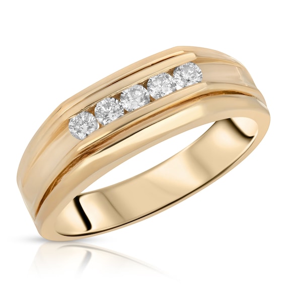 1 1/4ct Mens Diamond Channel Set Eternity Ring 18K Yellow Gold