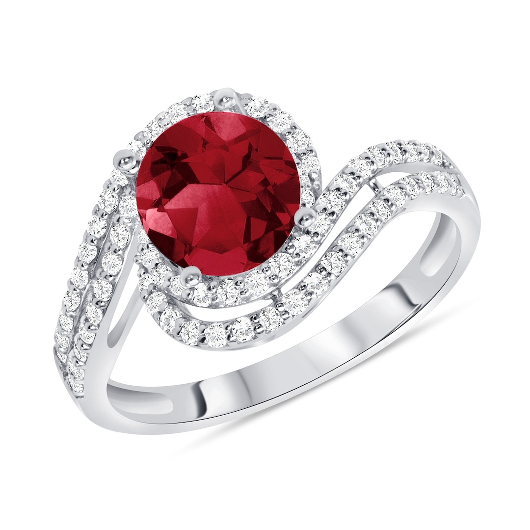 0.54 Ct. Natural Ruby Diamond S-shape Engagement Ring / 6mm Center ...