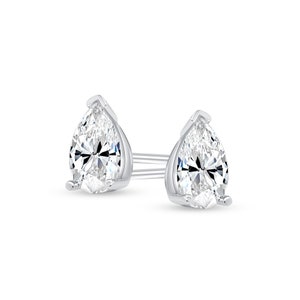 Pear Shape Natural Diamond Stud Earrings 0.25 to 2.00 Carat Total Weight / Set in 14k or 18k gold / H Color, SI1 clarity / For any occasion