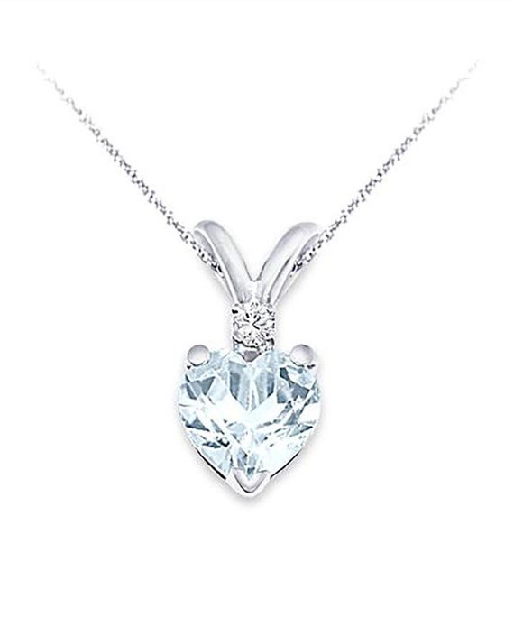 Natural Aquamarine Diamond Heart Pendant in 14k Gold or 18k Gold