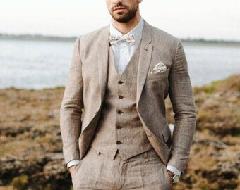 Abiti da sposa da uomo Abito da sposa Abito di lino marrone 3 | Etsy Italia