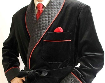 Quilted Robe Men Smoking Jackets Velvet  Long Coat Quilted Jackets Dinner Jackets Black Velvet Robes