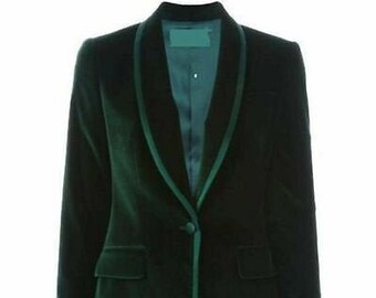 Women Blazers Green Velvet Jacket 