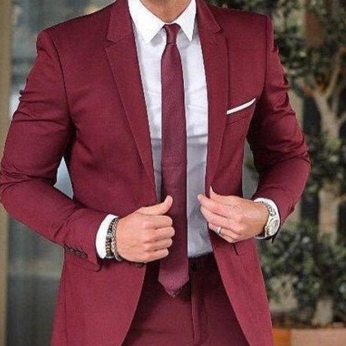 Men Suits Maroon 2 Piece Wedding Groom Wear One Button Body - Etsy