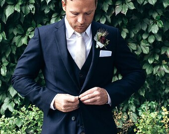 3 Pieces Men Brown Striped Wedding Suit Groom Tuxedo Bridegroom Suit Custom Made 
