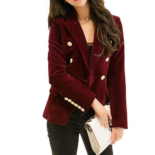 Women Jacket Burgundy Velvet Jacket Double Breasted Coat Bespoke Stylish Dinner Party Wear Jackets