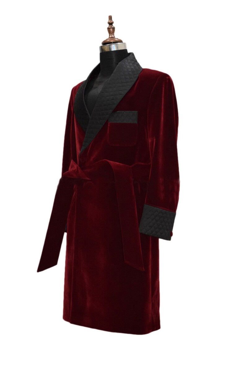 Men Quilted Robe Smoking Robe Burgundy Velvet Host Wear Velvet Etsy