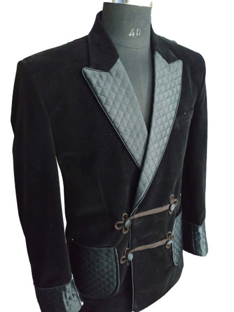 Men's Black Velvet Smoking Jackets Quilted Hosting Dinner Etsy