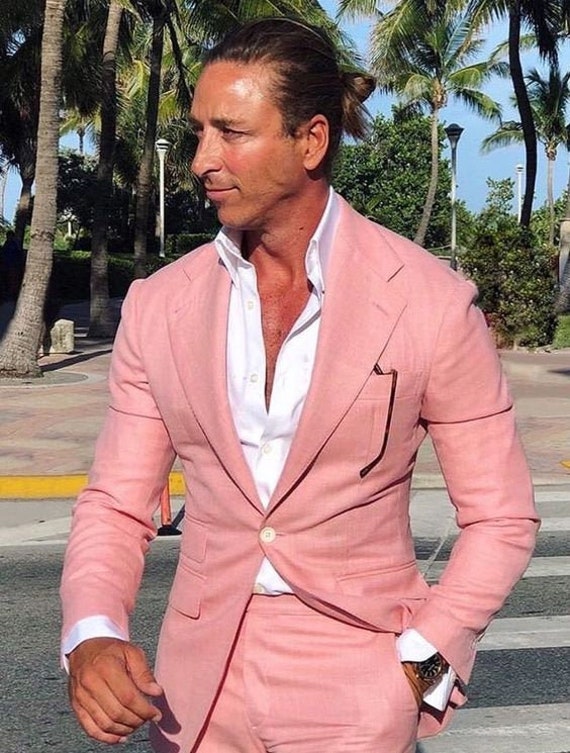 pink suit wedding