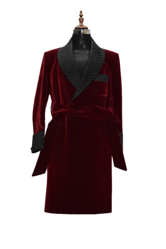 Men Quilted Robe Smoking Robe Burgundy Velvet Host Wear Velvet Etsy