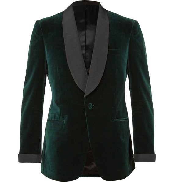 Tuxedo Jacket Men Green Velvet Blazers 