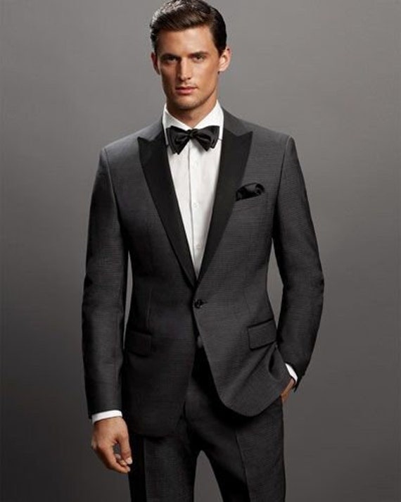 Men Suit Wedding Groom Wear Dark Grey 2 