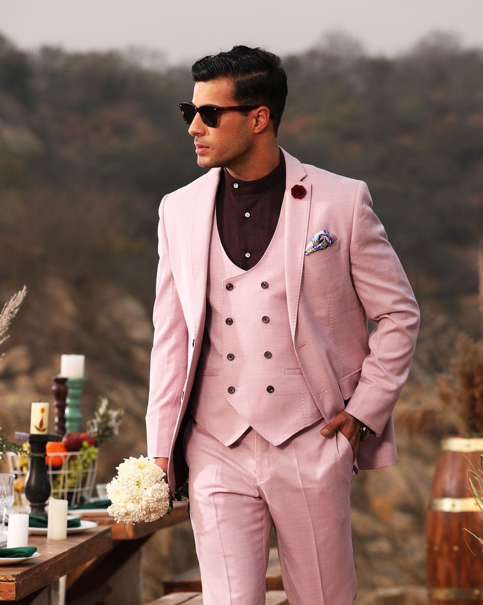 pink colour three piece suit
