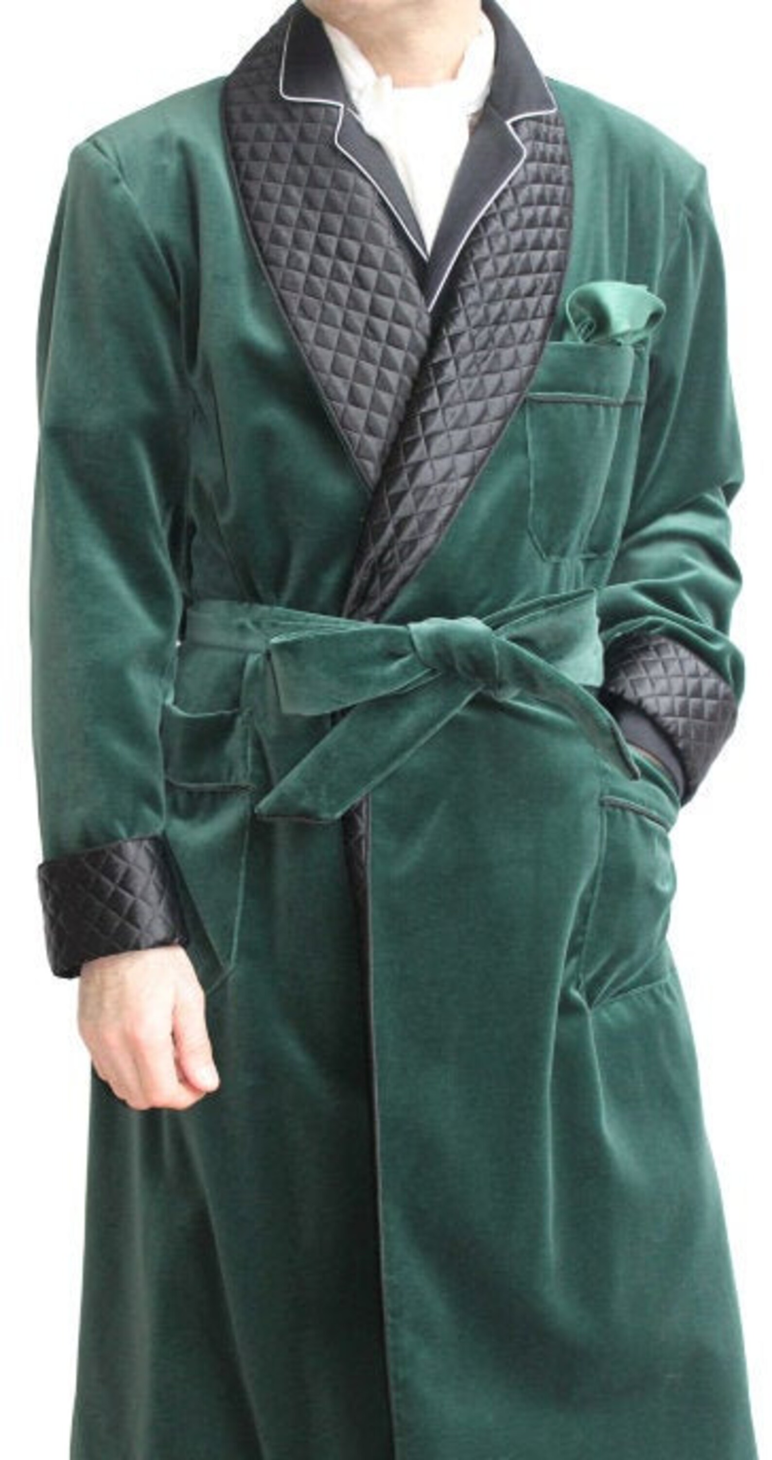 Men Long Smoking Jacket Green Quilted Robe Velvet Blazers Etsy