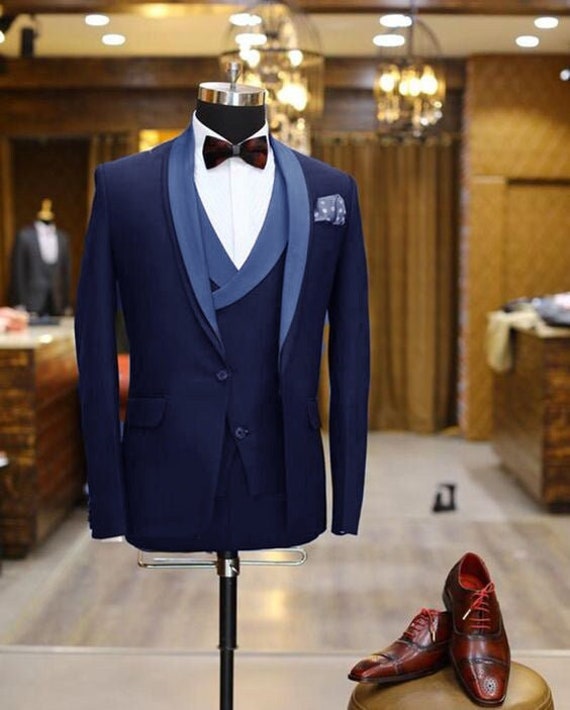 Men's Suits Wedding Groom Wear Tuxedo Suits Blue Dinner Suits for Grooms Men Suit