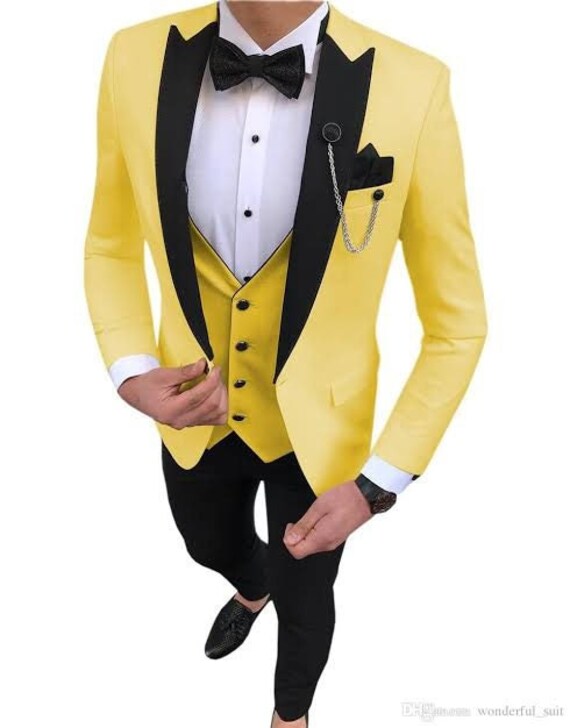 Mens Wedding Suits Yellow Black Party Wear Suit 3 Piece Suits - Etsy