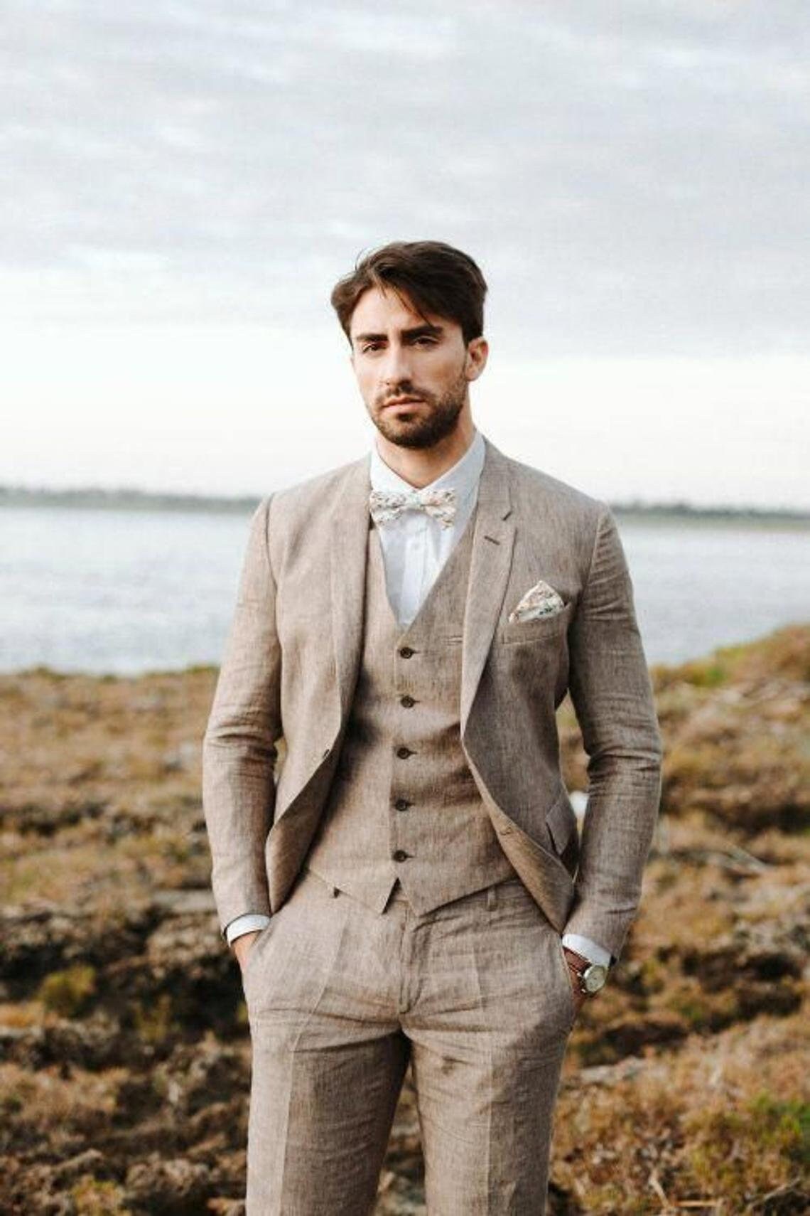 Abiti da sposa da uomo Abito da sposa Abito di lino marrone 3 | Etsy Italia