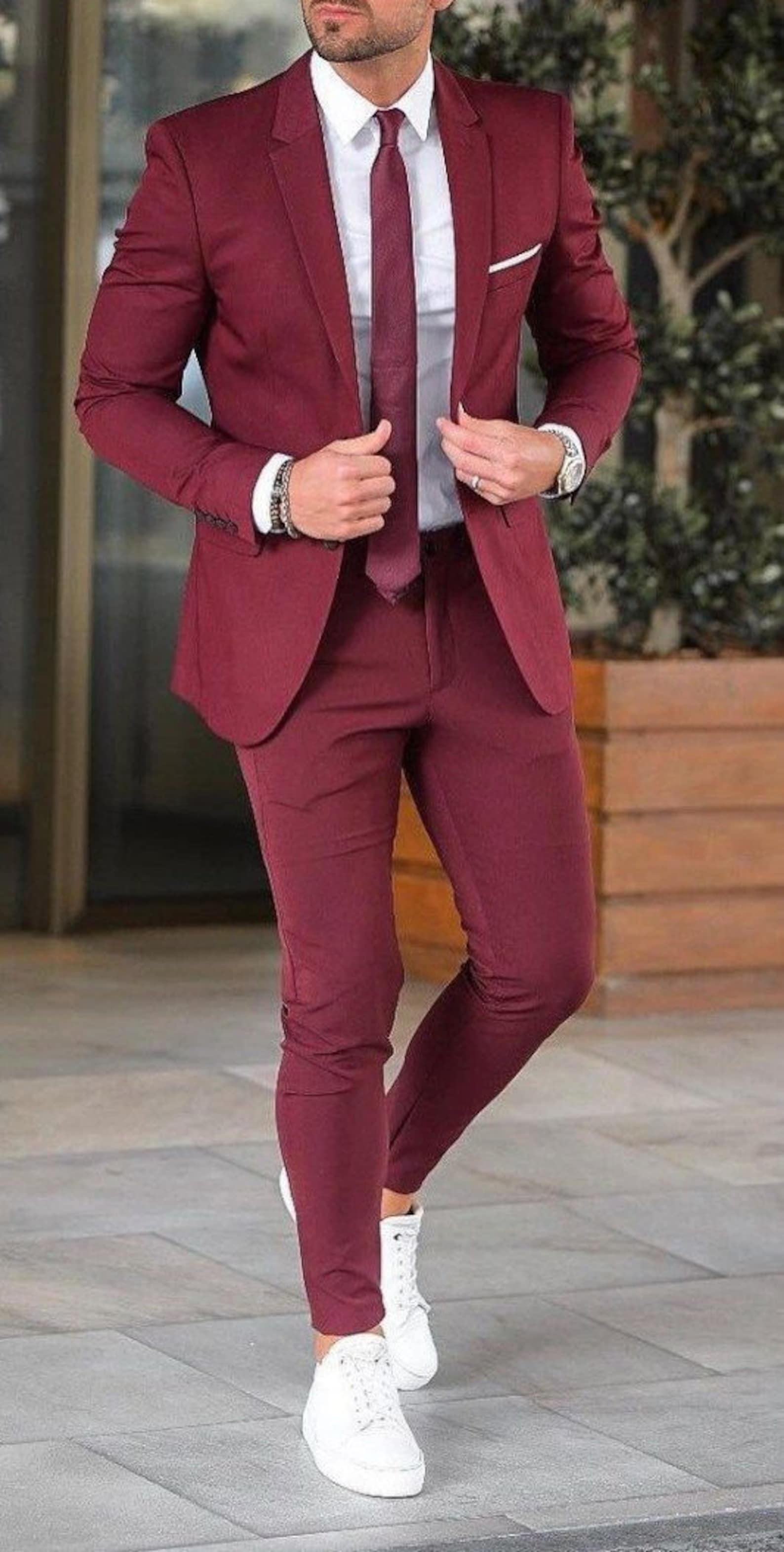 Mens Suit formal Summer Suit Burgundy 2 Piece Suit Slim Fit | Etsy