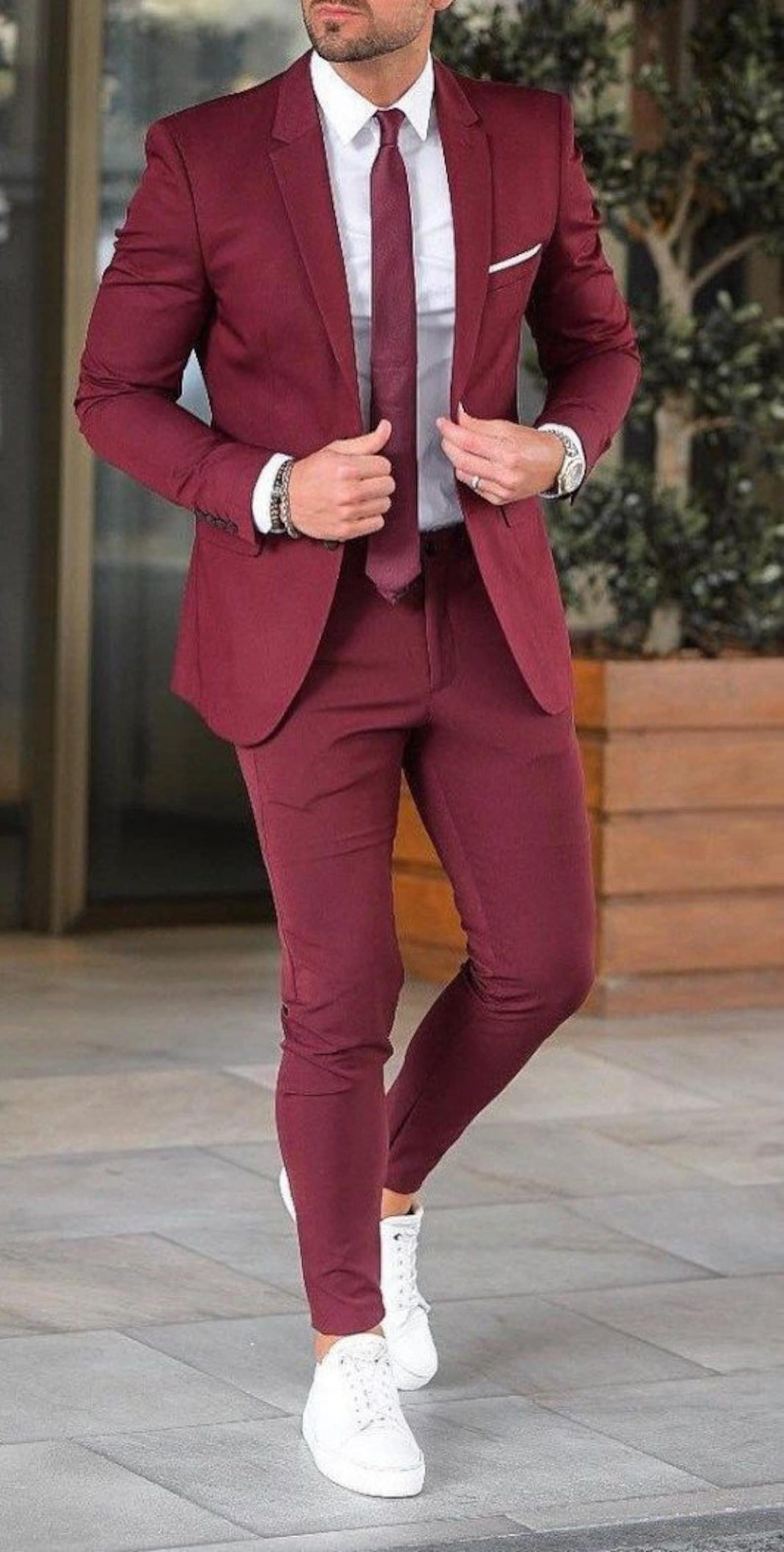 Mens Suit Formal Summer Suit Burgundy 2 Piece Suit Slim Fit Etsy