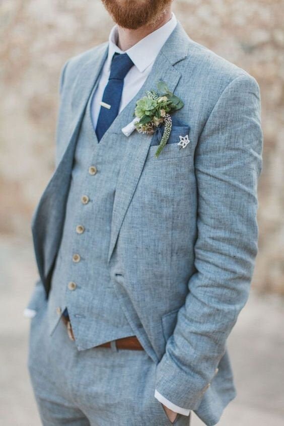 Men Suits Wedding Blue Linen 3 Piece Suits for Men Men's | Etsy Australia